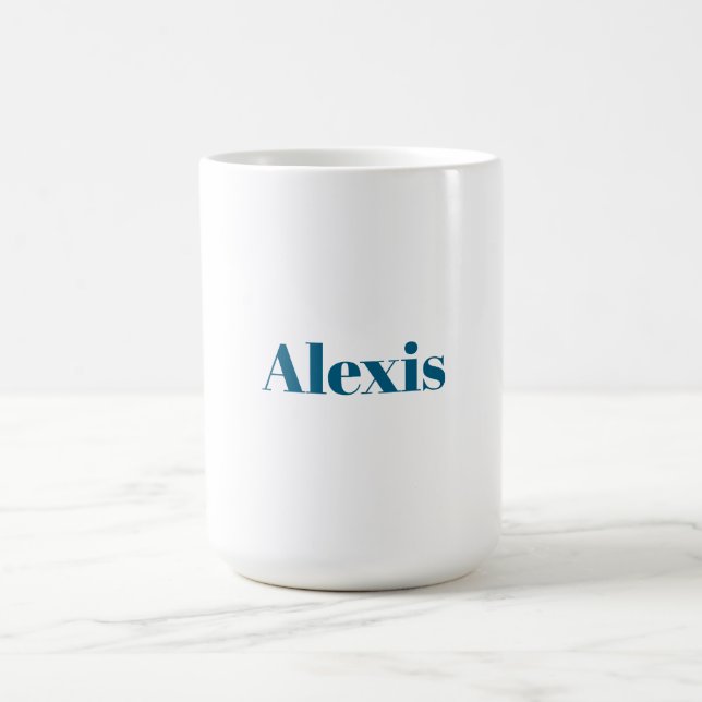 Caneca De Café Caligrafia de Nome Script Simples Branco Azul (Centro)