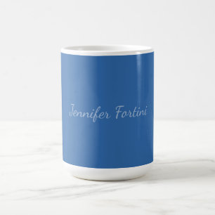 Caneca De Café Caligrafia Elegante Azul e Branco Simples