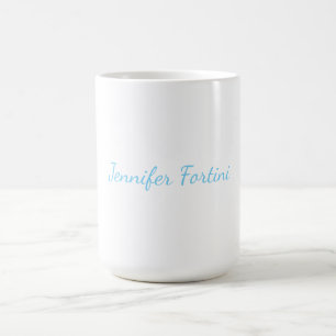 Caneca De Café Caligrafia Elegante Azul e Branco Simples