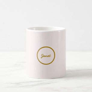 Caneca De Café Caligrafia Elegante Cor Dourada e Pastel Nome Simp