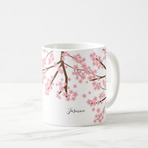 Caneca De Café Caligrafia elegante de cereja bonito floresce saku