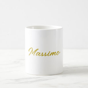 Caneca De Café Caligrafia Elegante Dourado Branco Simples Nome