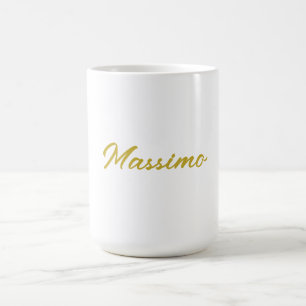 Caneca De Café Caligrafia Elegante Dourado Branco Simples Nome