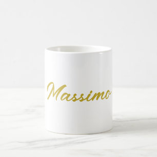 Caneca De Café Caligrafia Elegante Dourado Branco Simples Nome