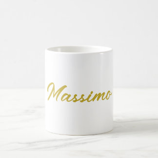 Caneca De Café Caligrafia Elegante Dourado Branco Simples Nome