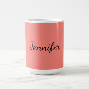 Caneca De Café Caligrafia Elegante Rosa Coral Simples Nome