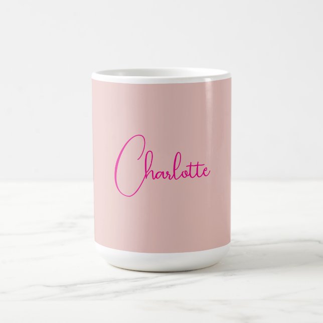 Caneca De Café Caligrafia Elegante Rosa Dourado Simples Nome (Centro)