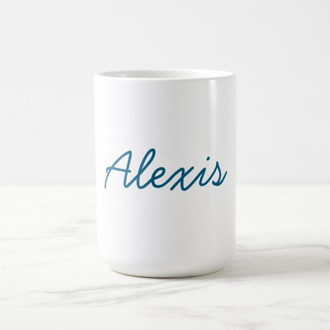 Caneca De Café Caligrafia Nome Script Simples Branco Azul (Centro)