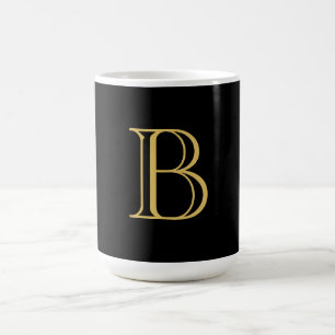 Caneca De Café Caligrafia Profissional de Monograma Dourado Preto