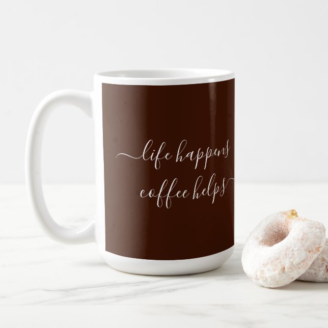 Caneca De Café Caligrafia Texto Personalizado A Vida Acontece Caf (Com Donut)
