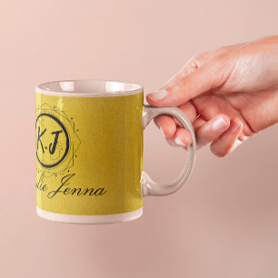 Caneca De Café Caligrafia única de ouro e escrita elegante preta