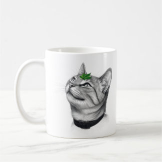 Caneca De Café Calm White Minimal Cat Leaf Aesthetic Drawing pfp