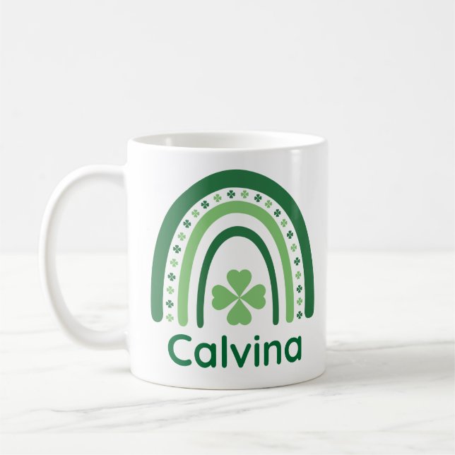 Caneca De Café Calvina Nome Clover Boho Rainbow (Esquerda)