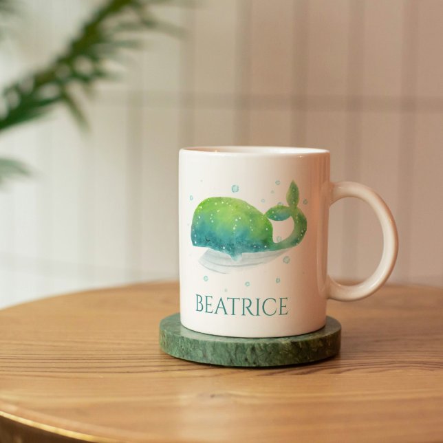 Caneca De Café Cama de Café Personalizada De Coffee Cupão De Bale (Watercolor Whale Mug)