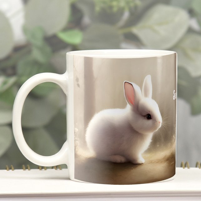 Caneca De Café Cama de Café Personalizado Coelhinho (Cute Watercolor Bunny Personalized Coffee Mug)