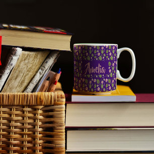 Caneca De Café Cama de café rosa-púrpura de jardim de aquarelas