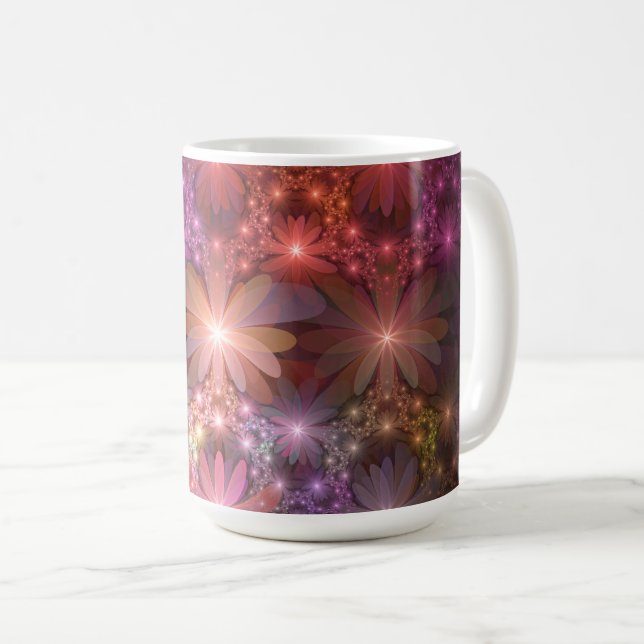 Caneca De Café Cama De Flores Arte Fractal Abstrato brilhante Col (Frente Esquerda)