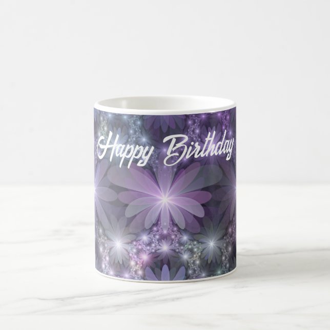 Caneca De Café Cama de Flores Arte Fractal Abstrato Brilhante e M (Centro)