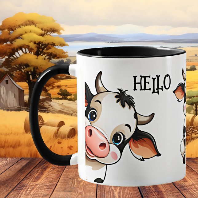 Caneca De Café Cama de Vaca (Mug featuring cute cows. A very simple and funny mug, just say hello - cute gift for children)