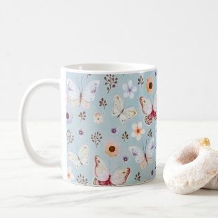 Caneca De Café Camada de Borboleta Floral de Watercolor