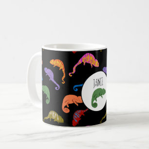 Caneca De Café Camaleões Réptil Colorido Lagartos Nome Crianças