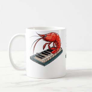 Caneca De Café Camarão Cereja Tocando Piano