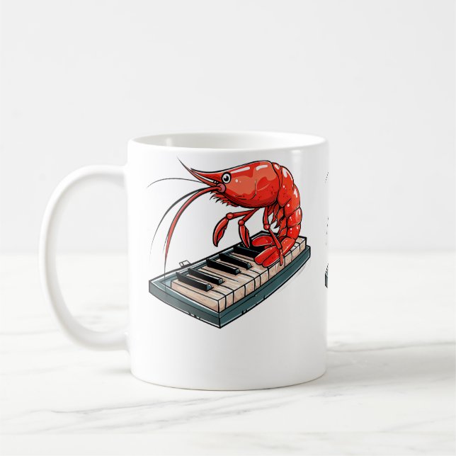 Caneca De Café Camarão Cereja Tocando Piano (Esquerda)