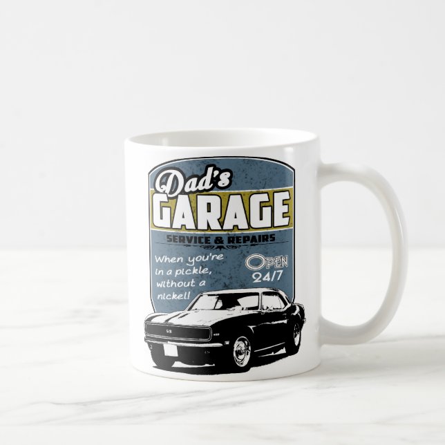 Caneca De Café Camaro preto & branco da garagem do pai (Direita)