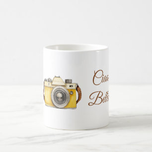 Caneca De Café Câmera Amarela Branca Ciao Bella