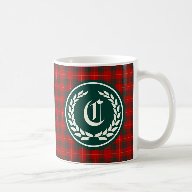 Caneca De Café Cameron Family Red e Green Tartan Monograma (Direita)