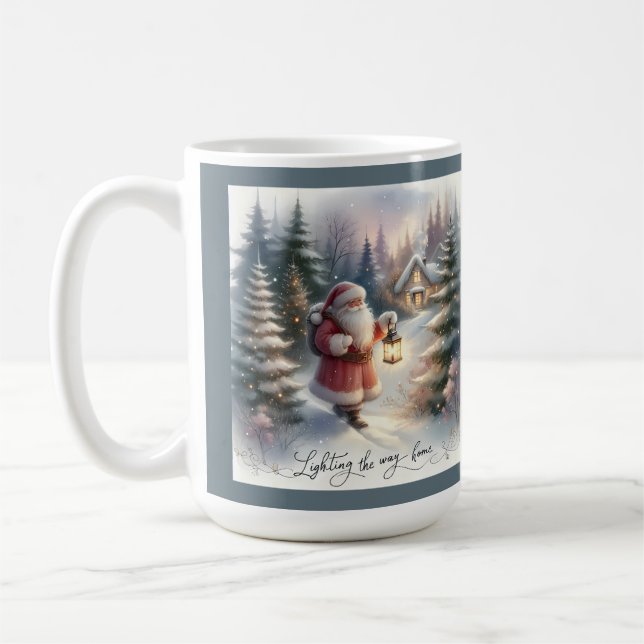 Caneca De Café Caminhada da Lanterna de Papai Noel Cena da Cabana (Esquerda)