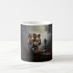 Caneca De Café Caminhando Floresta surreal antiga do tigre preto 