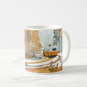 Caneca De Café caminhão amarelo navega uma estrada sinuosa atravé