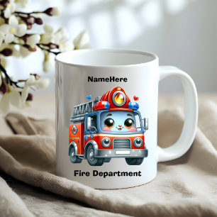 Caneca De Café Caminhão animado de bombeiros animados em um dia b