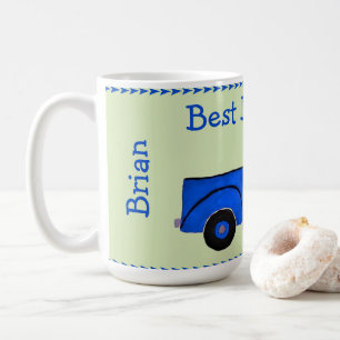 Caneca De Café Caminhão Azul Vintage Pintado à Mão NAME Aniversár