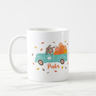 Caneca De Café Caminhão de Abóbora Bonito com Cão