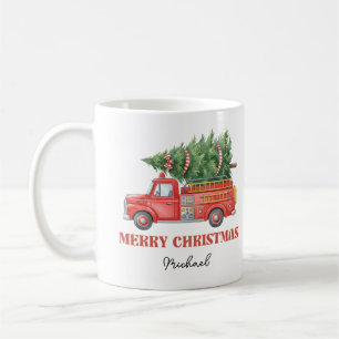 Caneca De Café Caminhão de Bombeiros de Natal aquarela