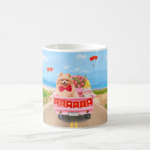 Caneca De Café Caminhão de Dia dos Namorados com Coração e Cachor