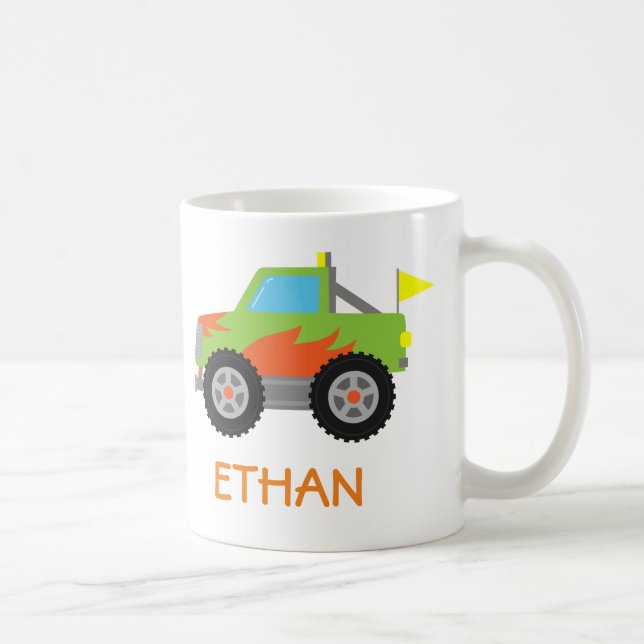 Caneca De Café Caminhão Monstro Verde Personalizado para Meninos (Direita)