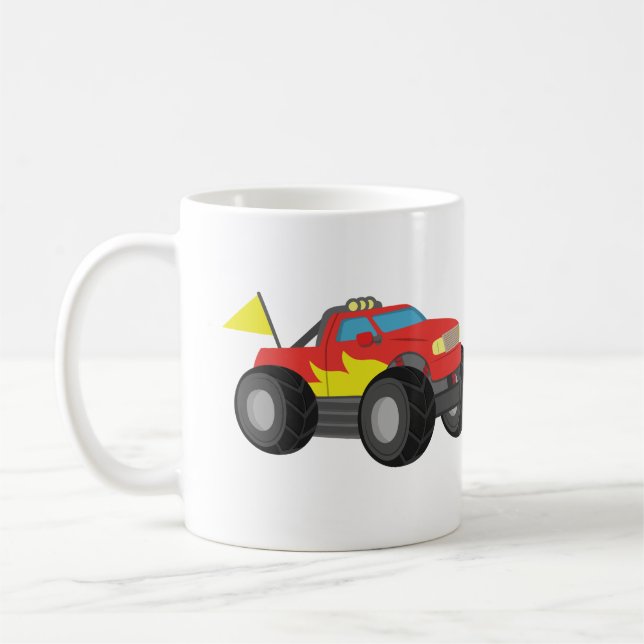 Caneca De Café Caminhão Monstro Vermelho de Corrida, para Meninos (Esquerda)