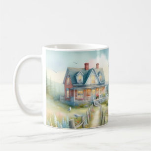 Caneca De Café Caminho para a Cabana Costeira do Farol