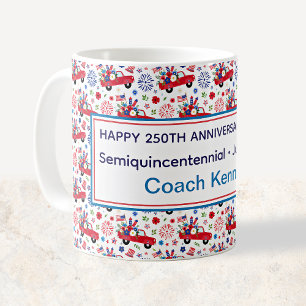 Caneca De Café Caminhões Vermelhos Patrióticos Semiquincentenário