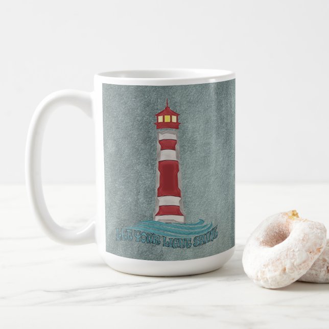 Caneca De Café Camisa Azul Ondas do Farol Deixe Sua Luz Seno (Com Donut)