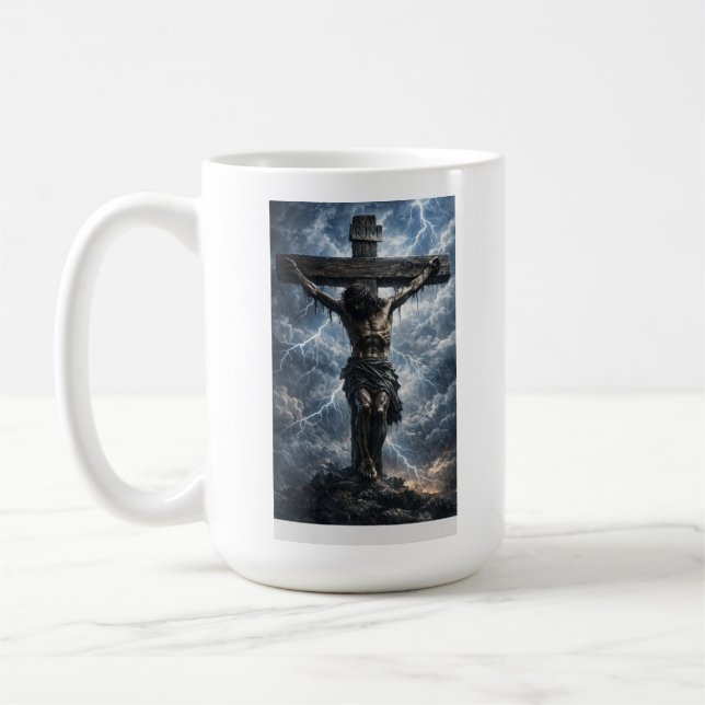 Caneca De Café camisa com uma obra de arte tocante de Jesus Crist (Esquerda)
