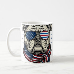 Caneca De Café Camisa de Bulldog Patriota com Desenho de Gravura
