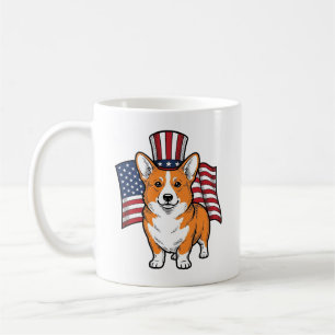 Caneca De Café Camisa de desenho de gravura vintage Corgi Patriot