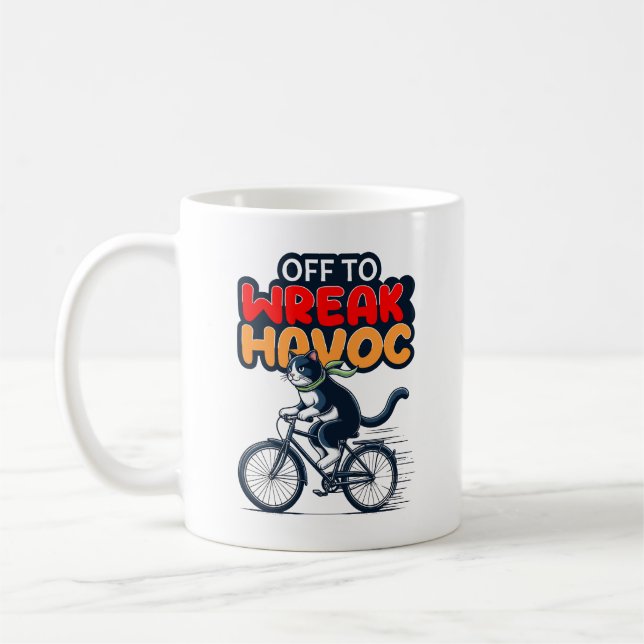 Caneca De Café Camisa De Gato Engraçado | Off To Wreck Havoc (Esquerda)