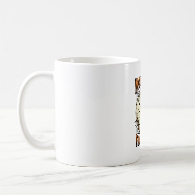 Caneca De Café Camisa de Halloween de Pug com Lua de Gravura Vint (Esquerda)