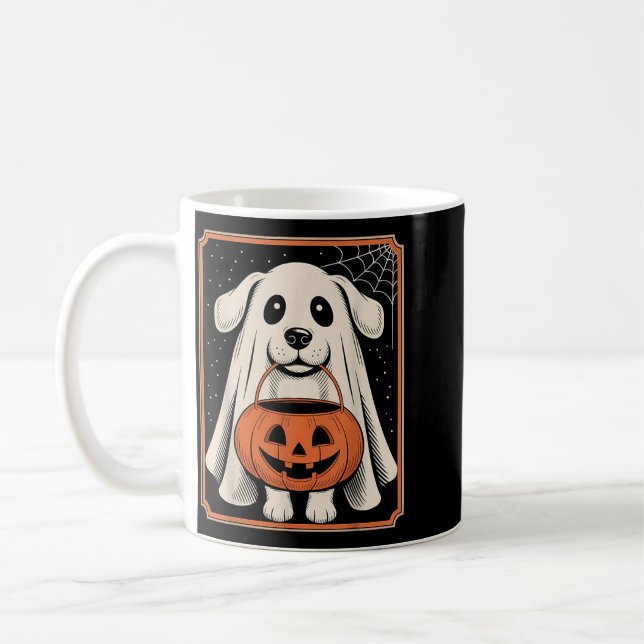 Caneca De Café Camisa engraçada de cachorro fantasma de Halloween (Esquerda)