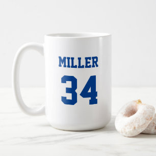Caneca De Café Camisa Esportiva Azul e Branco Nome Número Persona